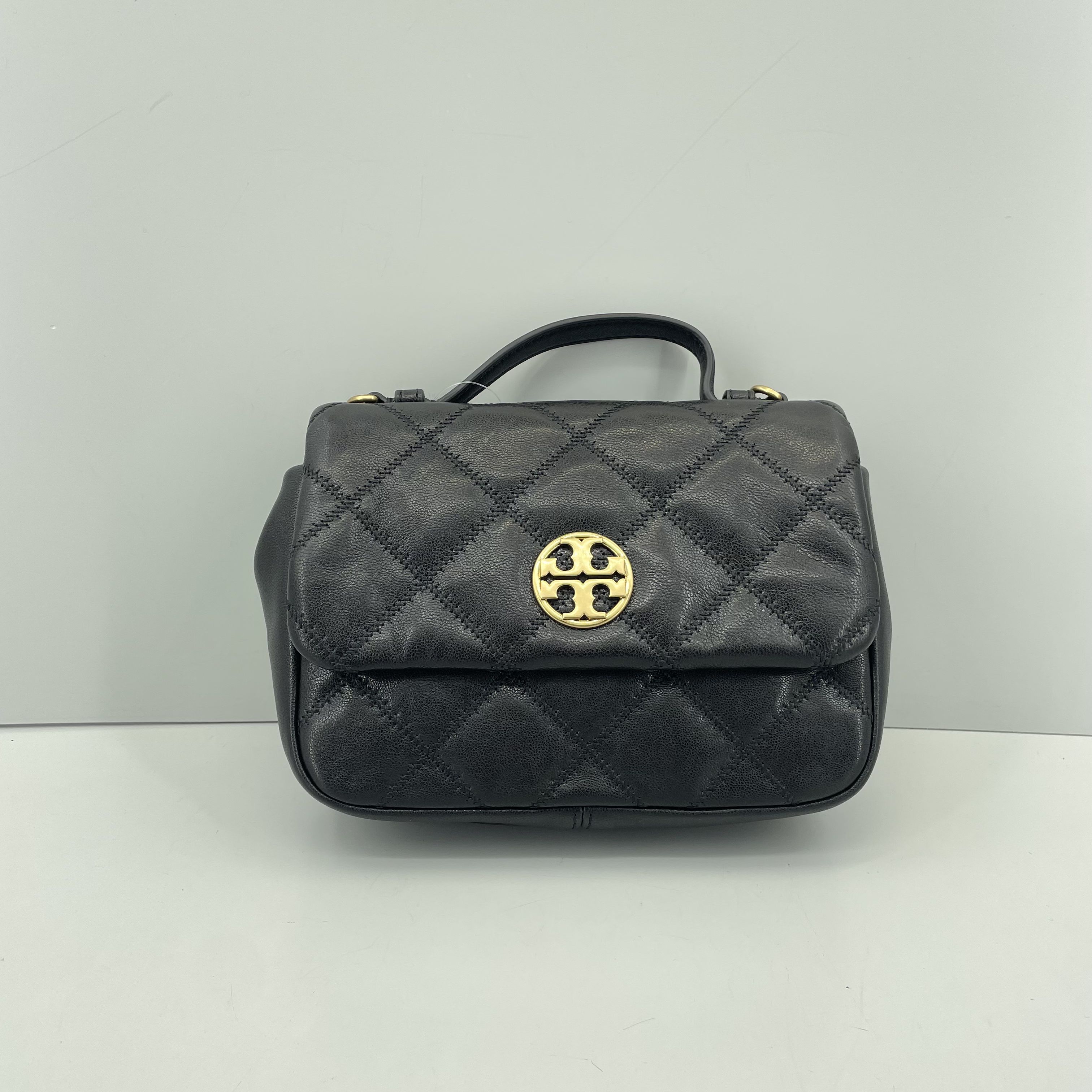 99新 TORY BURCH/汤丽柏琦 willa黑色新款方胖子斜挎包 21*15*5
