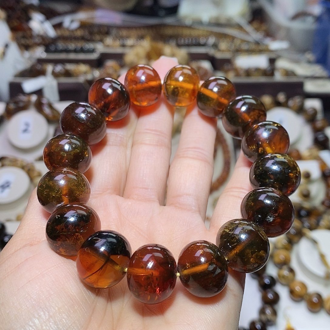 不***言琥珀未镶嵌裸石豆油红植物珀16+