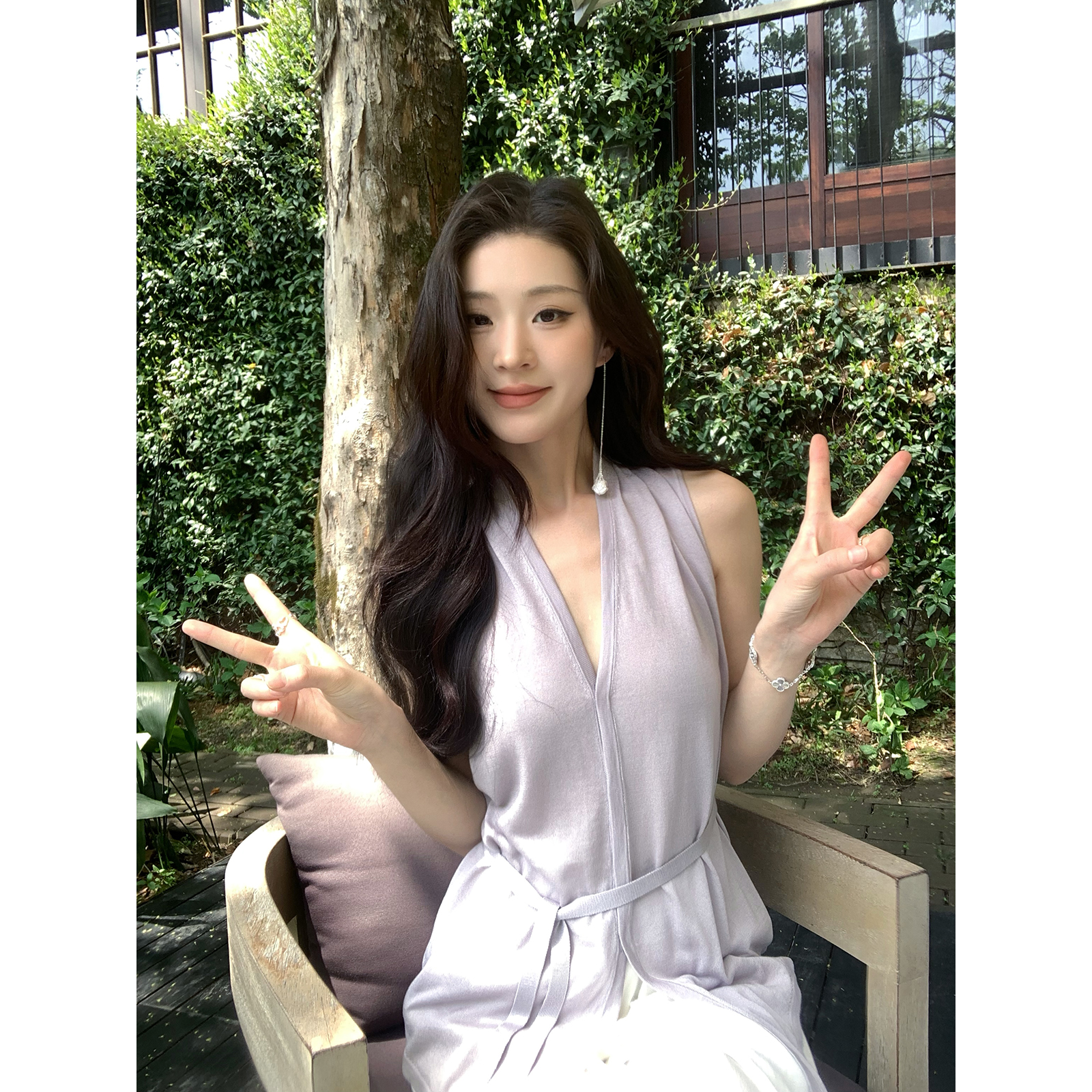 ICELOLLY小众设计感无袖系带针织衫女2025夏季高级感收腰显瘦上衣