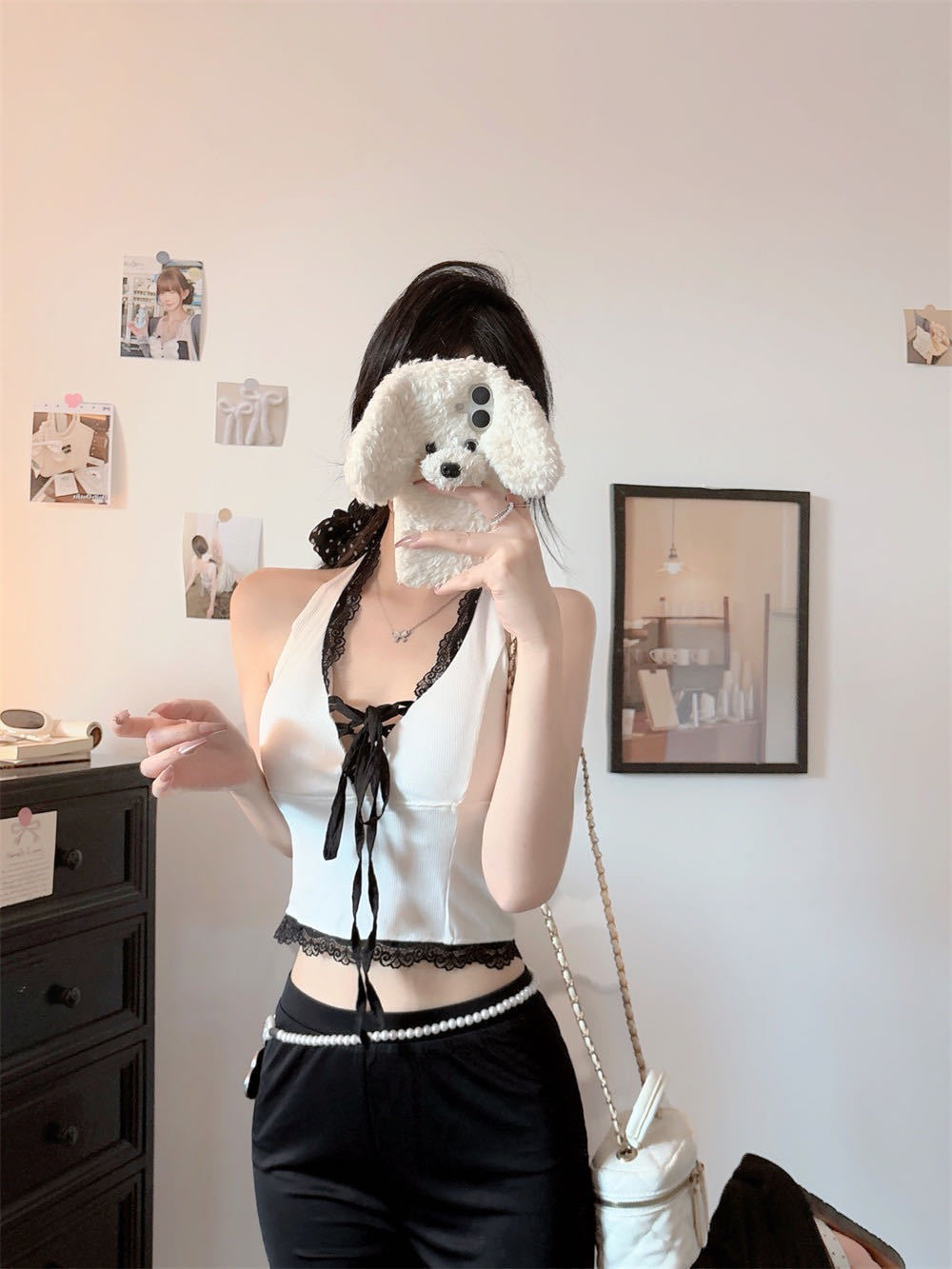 春夏蕾丝拼接吊带背心女性感辣妹风内搭无袖修身小上衣