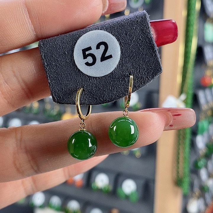 和田玉耳饰18K金镶嵌