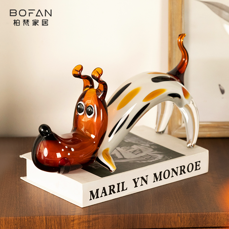 bofan/柏梵简约北欧风格琉璃波点小狗客厅玄关装饰品家居桌面饰品