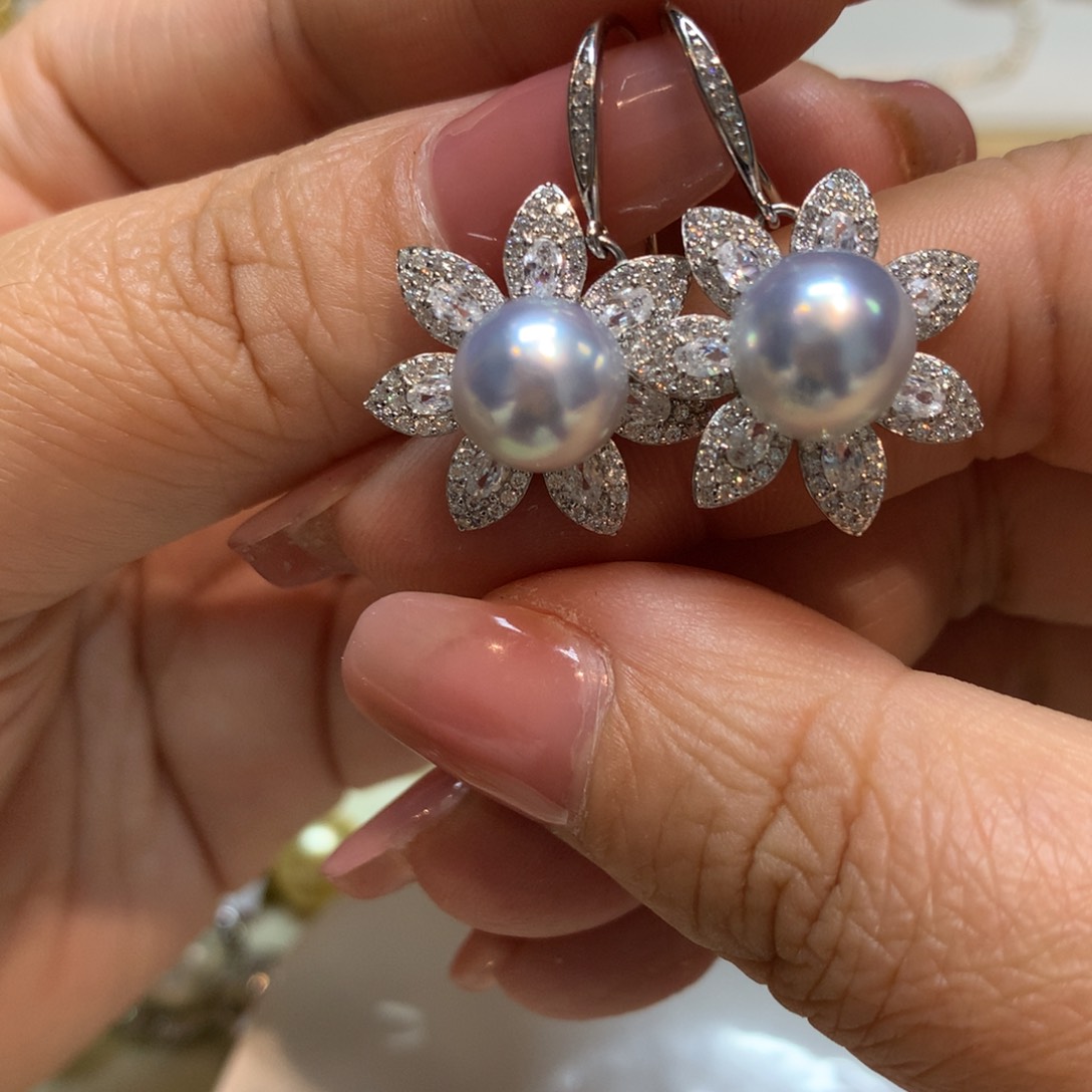 海水珍珠耳饰银S925镶嵌