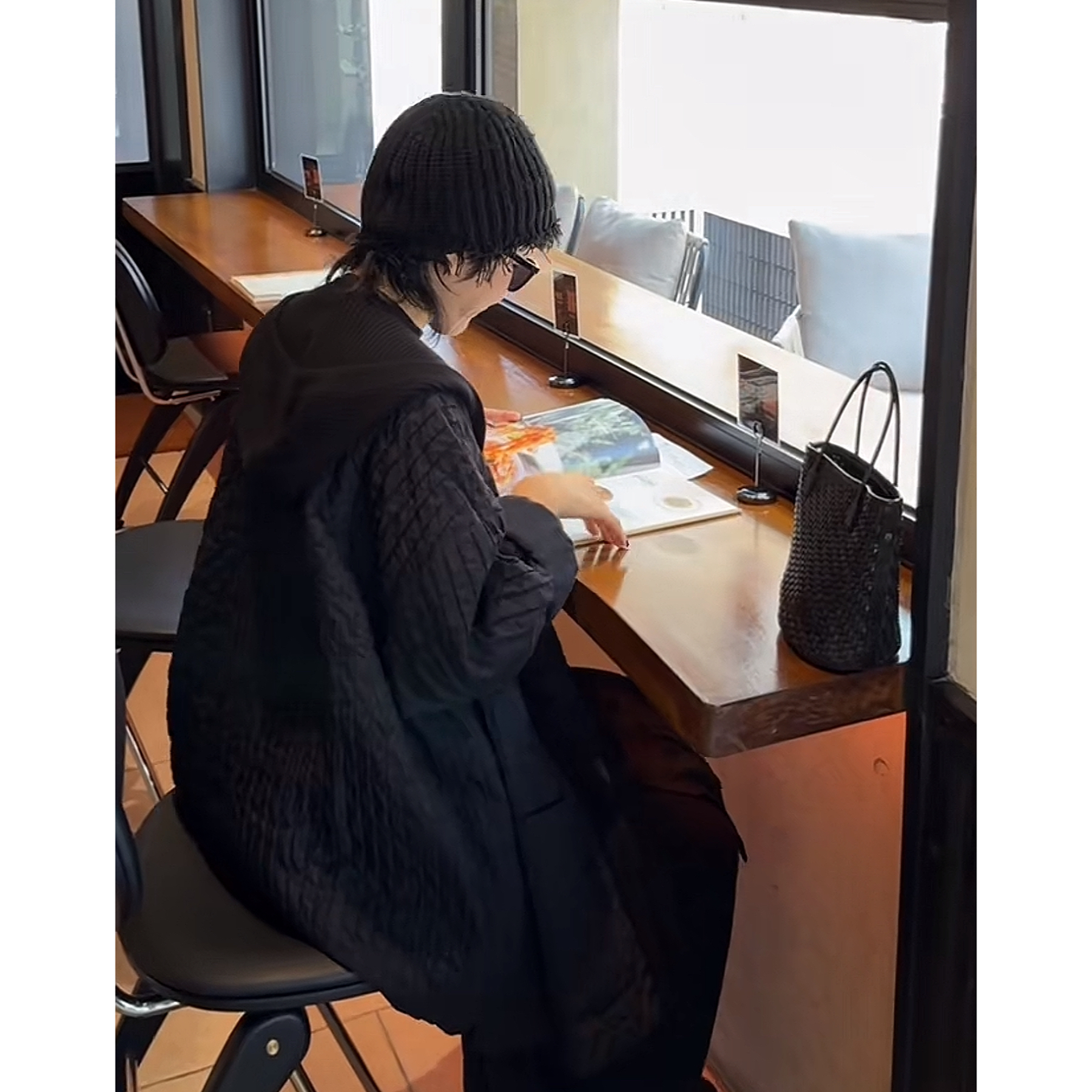 【富士山】设计师系列山本黑色竖行缝薄款宽松百搭圆领风衣棉服