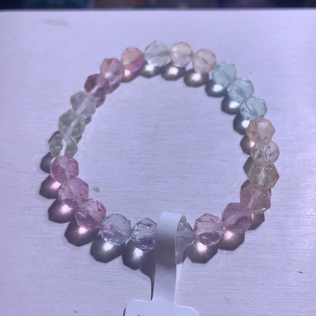 银S925镶嵌水晶手串萤石切面7.9m