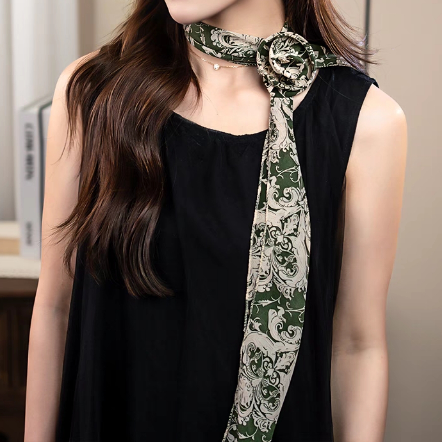 韩系百搭水墨小清新丝巾女新款高级高级感围脖领巾时尚小方巾配饰