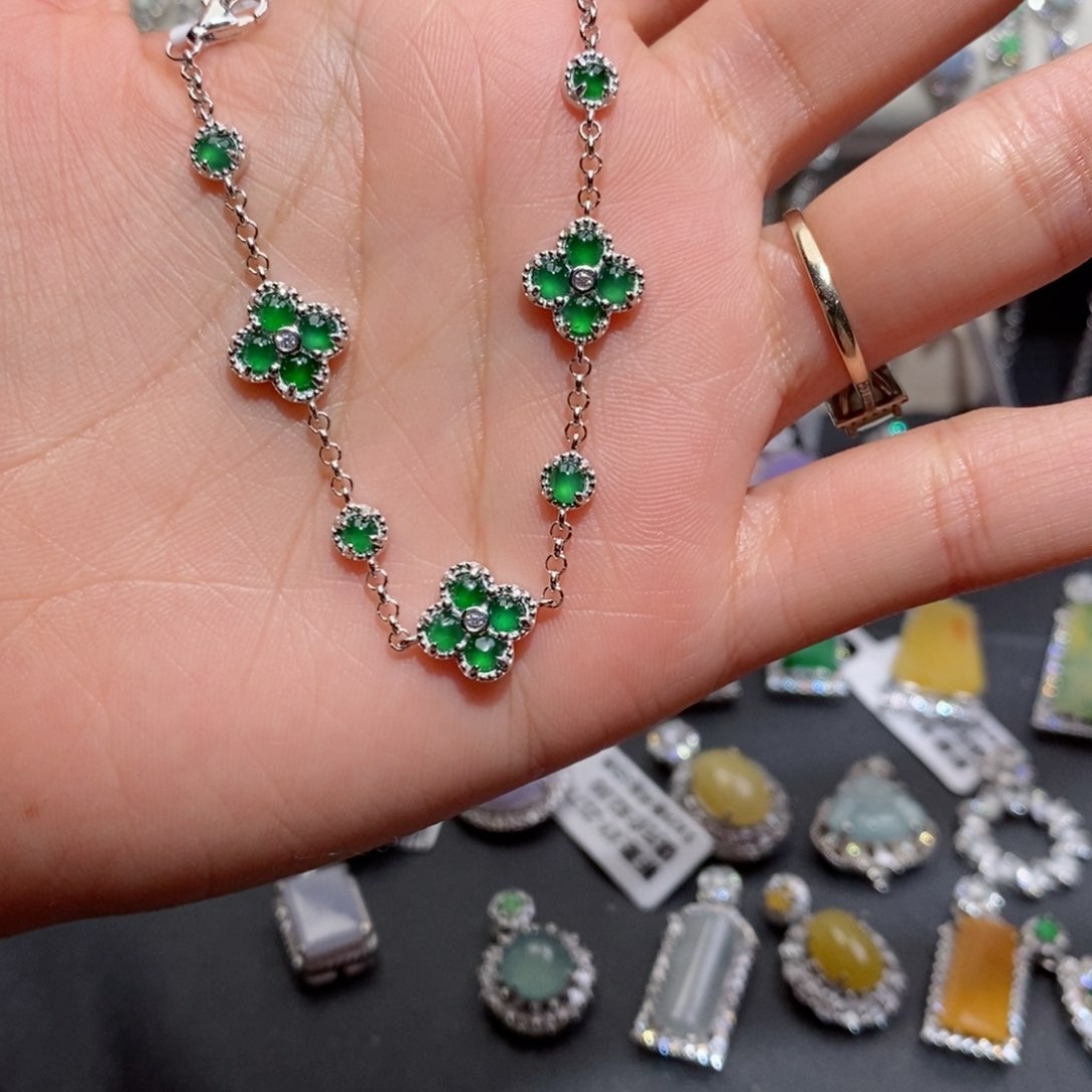 翡翠手链银S925镶嵌c c c