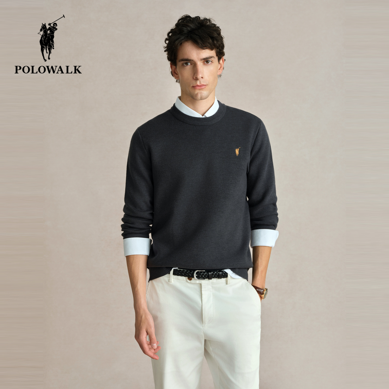 POLOWALK男士圆领针织衫百搭秋冬纯色羊羔绒打底毛衣CEFW44231079
