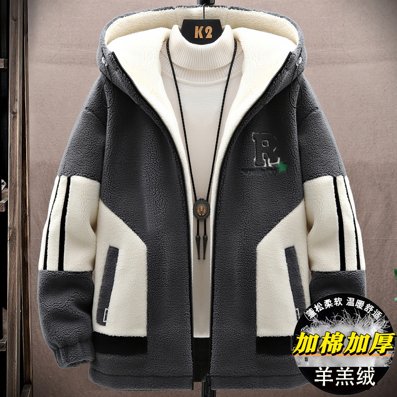 男士羊羔绒外套冬季保暖派克服加厚棉服男童青少年颗粒绒棉衣男装