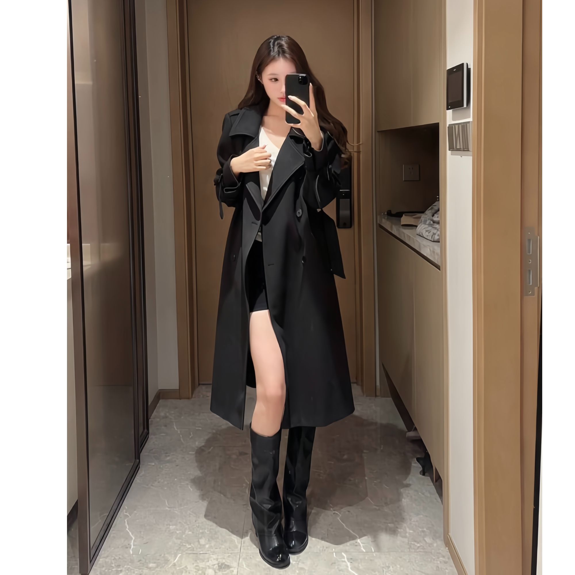 毛呢大衣女秋冬新款韩系收腰系带显瘦中长款加厚保暖气质呢料外套