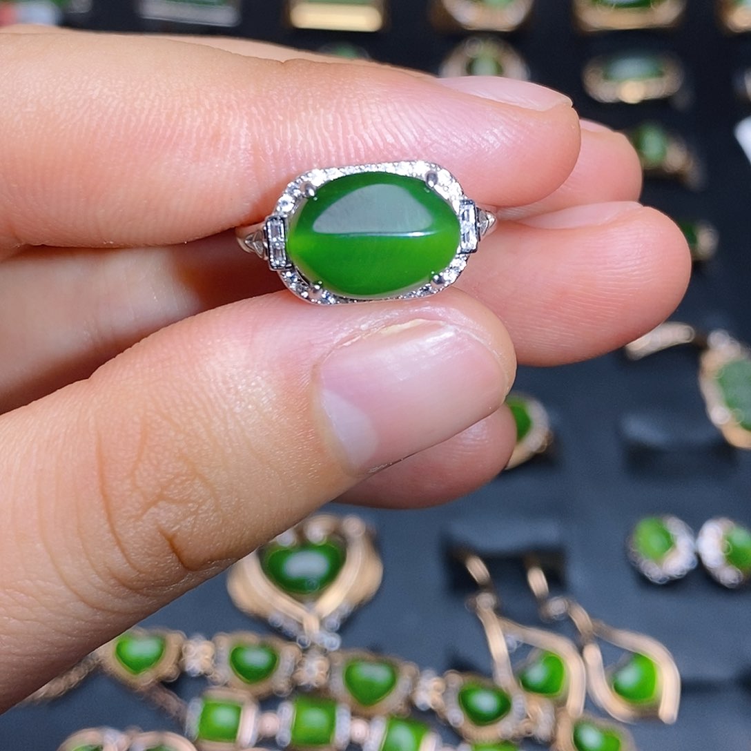 和田玉（碧玉）戒指银S925镶嵌