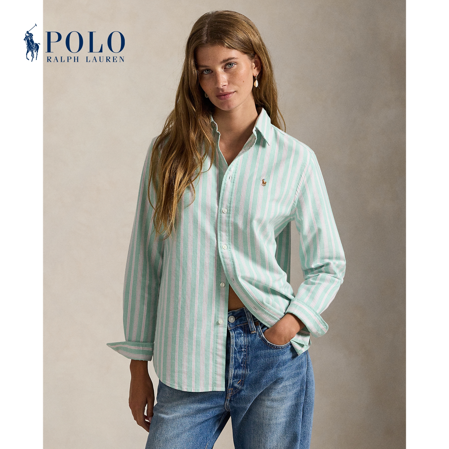 Ralph Lauren/拉夫劳伦女装26早春经典版条纹棉牛津布衬衫RL27609