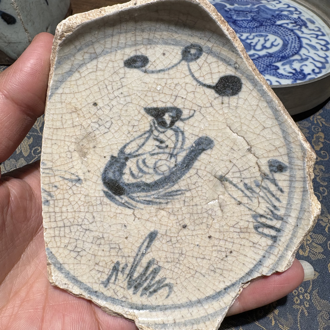 M青花张骞乘槎人物瓷片标本学习收藏顺丰包邮