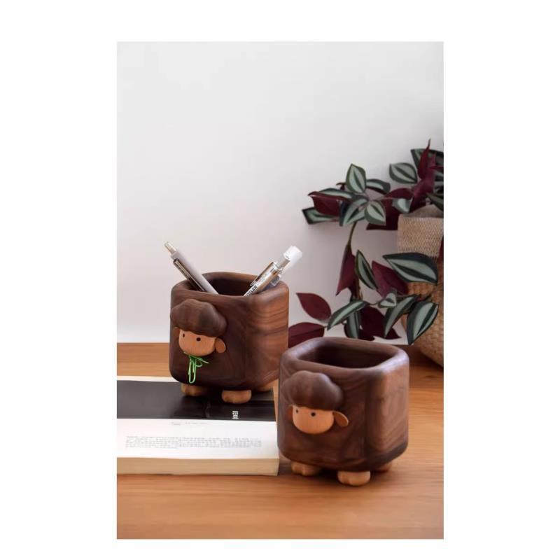 黑胡桃木收纳盒办公室桌面摆件生日礼物