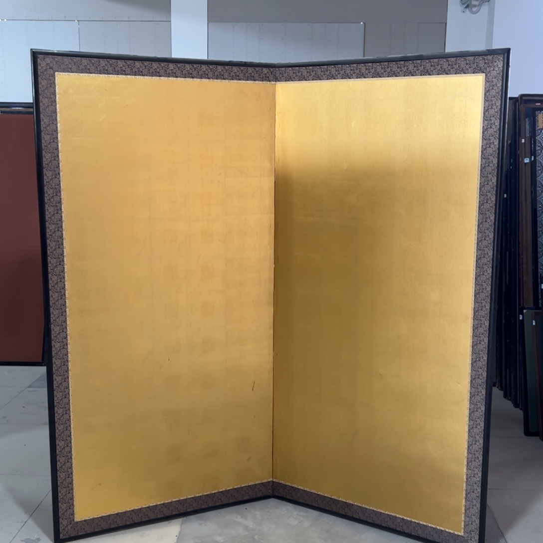绘画金绢屏风框画茶空间设计