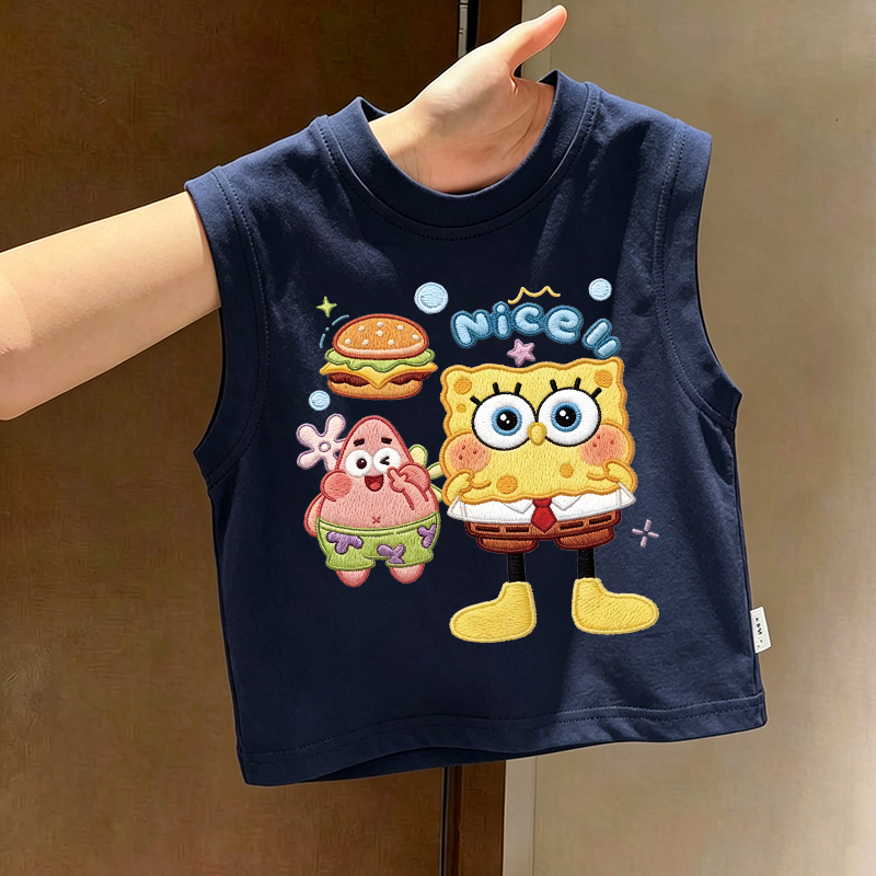 海绵宝宝男女童背心2026夏季新款纯棉中大童无袖T恤儿童薄款上衣