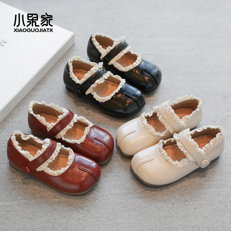 公主鞋女童皮鞋2025新款秋季儿童豆豆鞋黑软底春秋红色童鞋小女孩