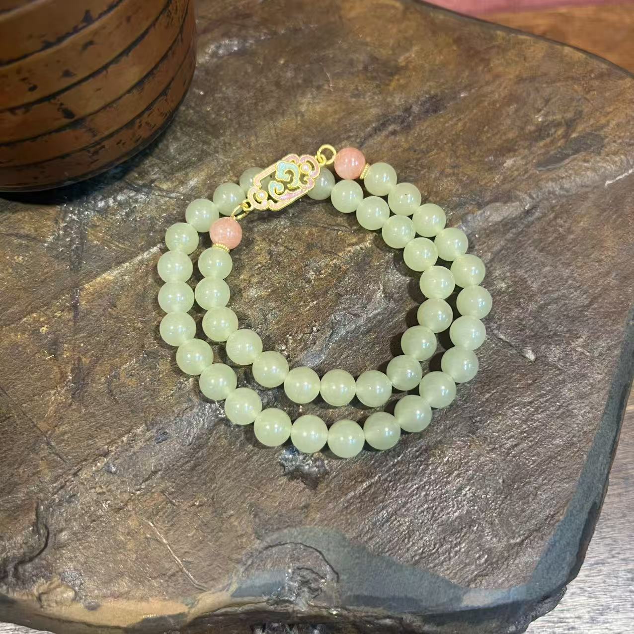 和田玉祥云双圈手串（礼盒+证书）1018