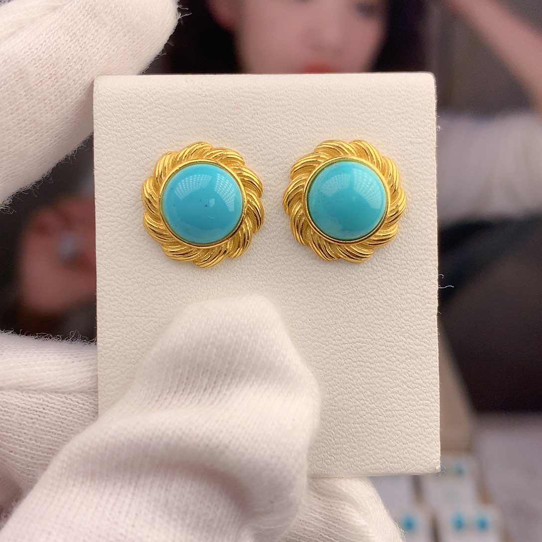 绿松石耳饰银S925镶嵌