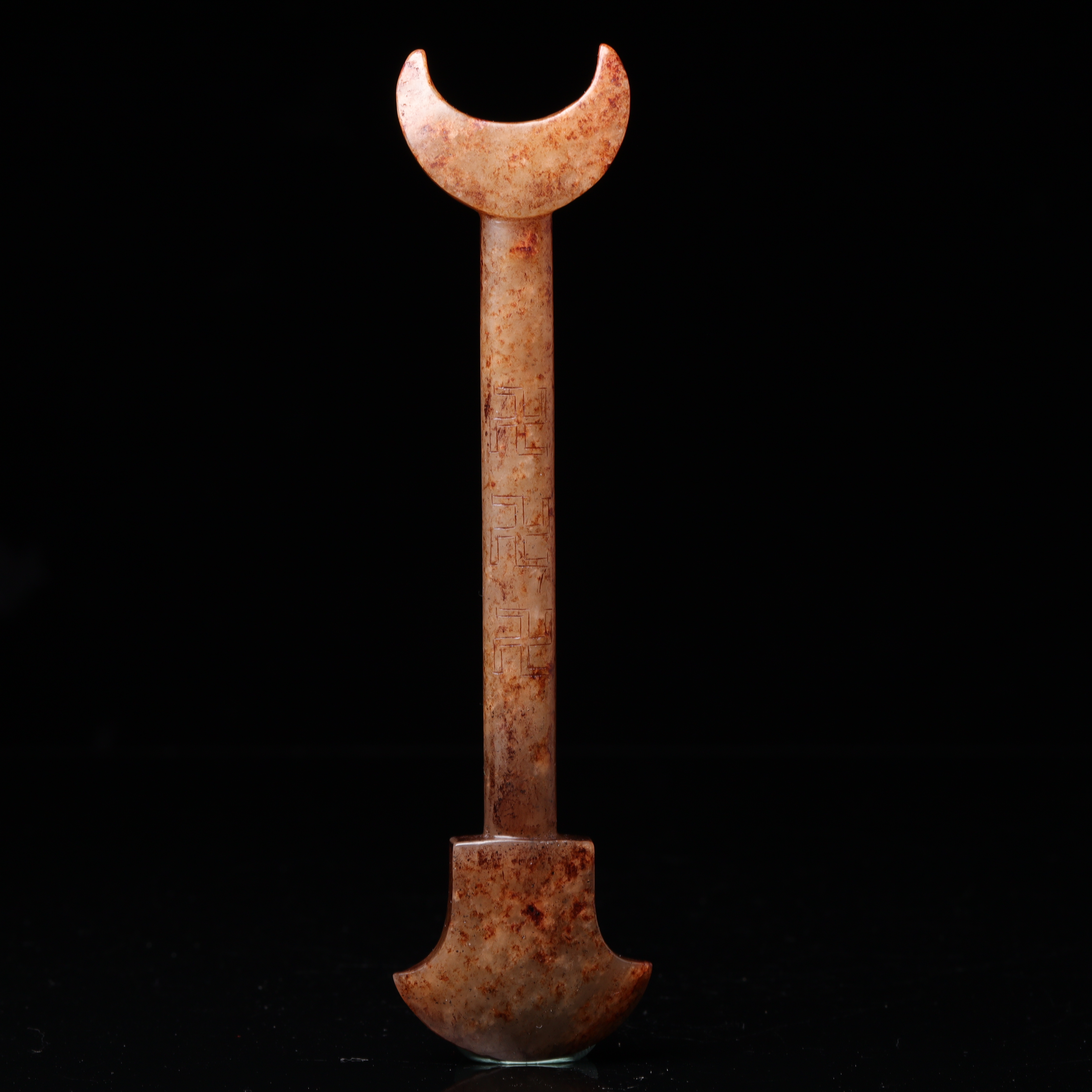 明代和田玉禅杖花件