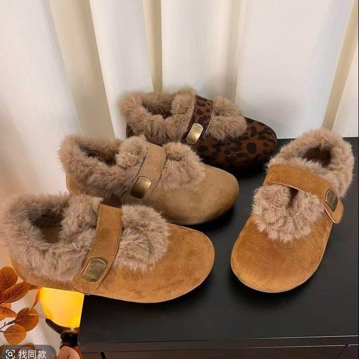 百搭韩版女鞋保暖平底学生防滑冬季单鞋休闲风魔术贴