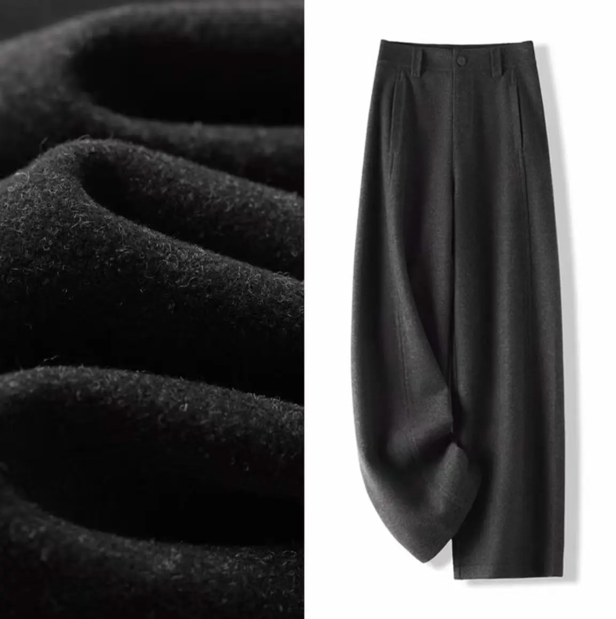 【冬季新款】加厚加绒弯刀裤女秋冬2025新款毛呢香蕉裤阔腿裤