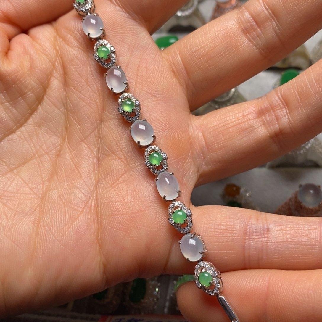 翡翠手链银S925镶嵌手链