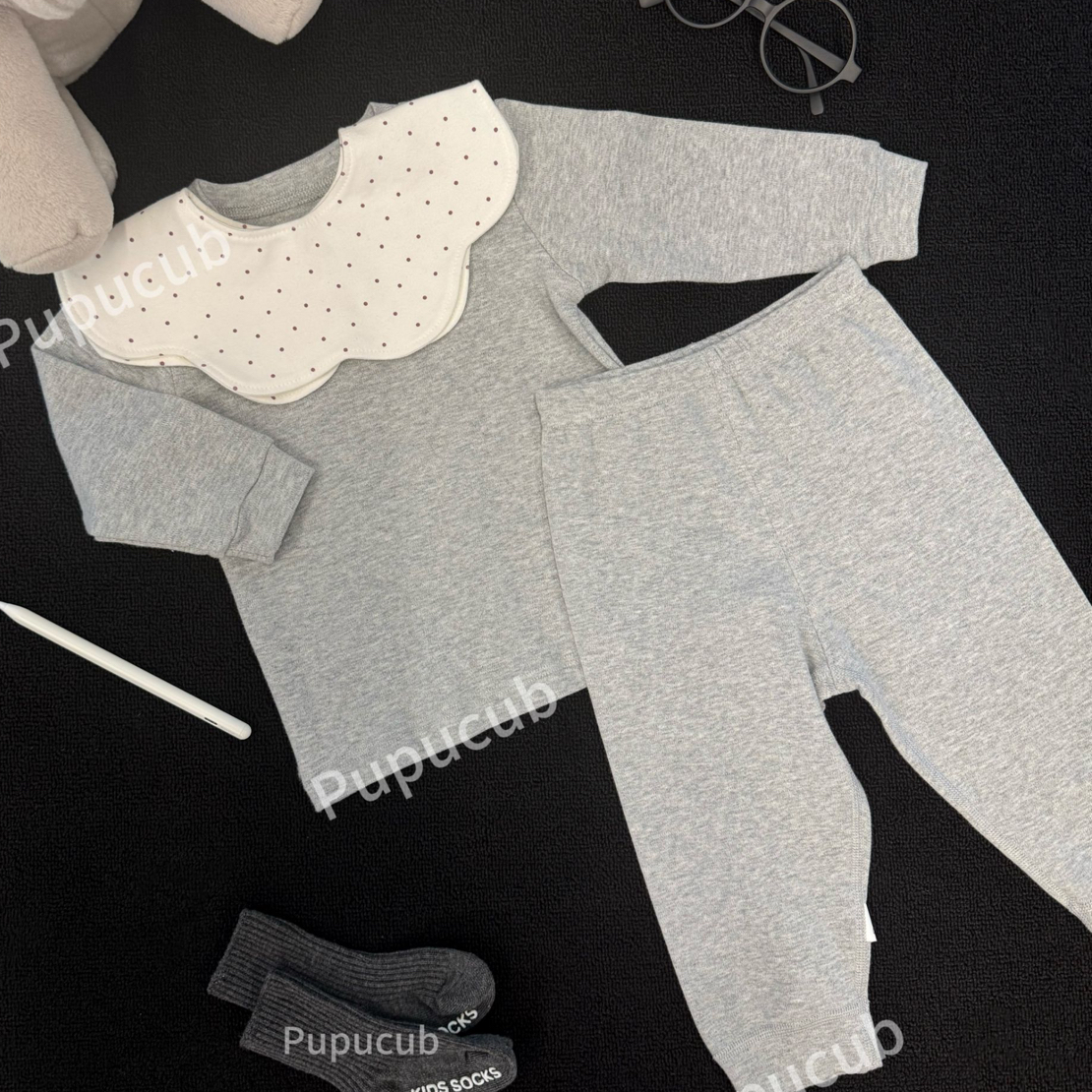 松弛感上衣裤子！婴儿棉分体上衣单裤新生儿套装男童女童纯色高级