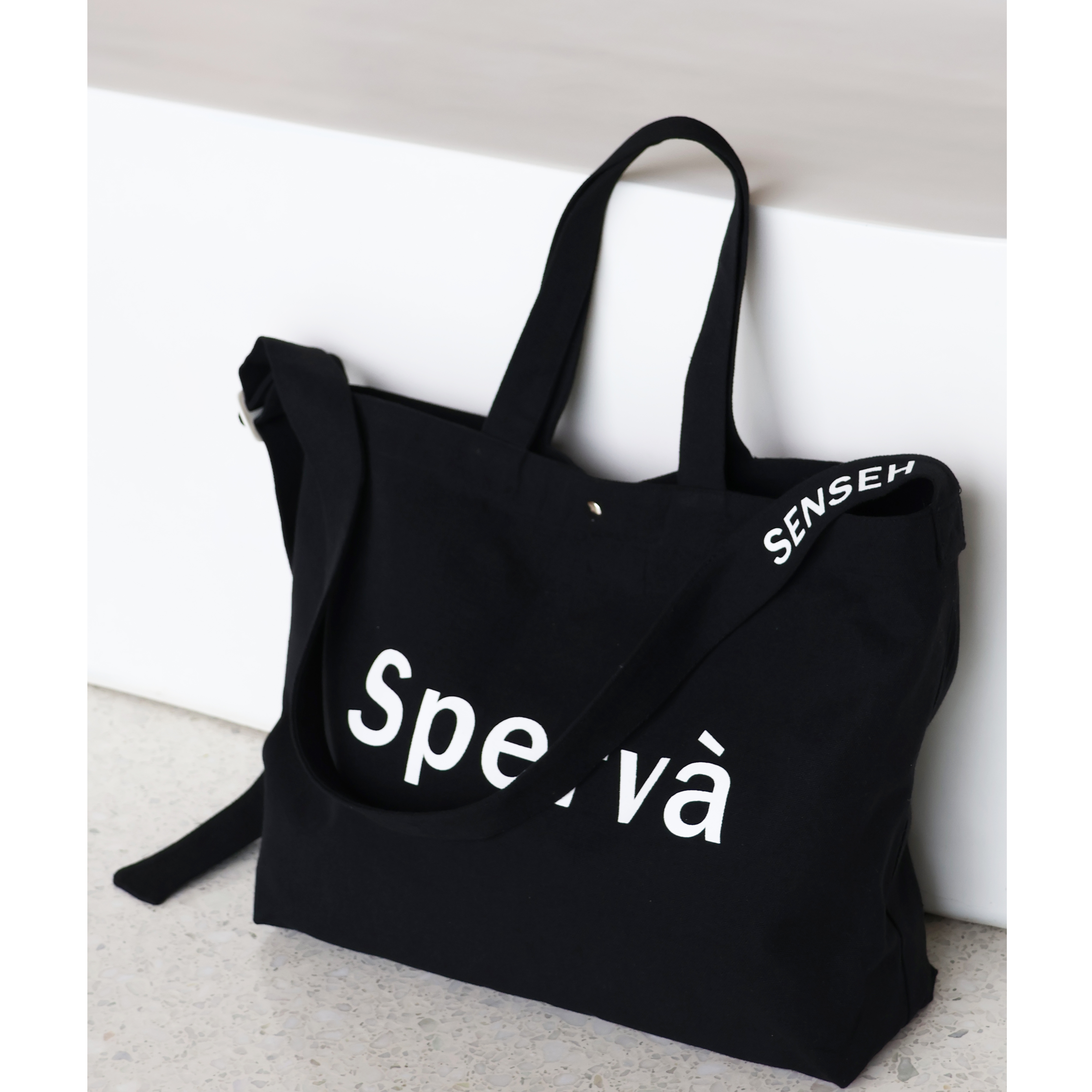 SENSEH 黑色斜挎包男女帆布包简约单肩包手提包