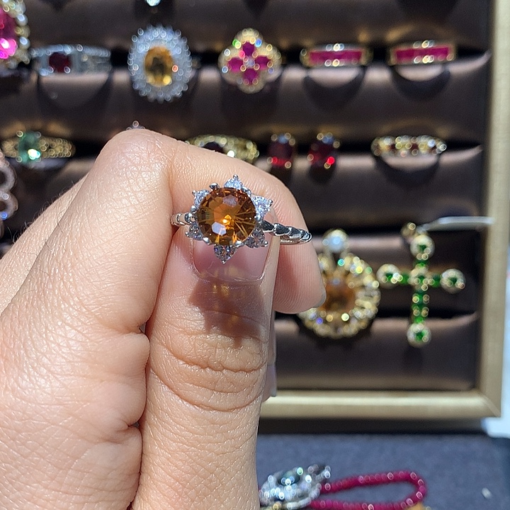 戒指黄晶银S925镶嵌