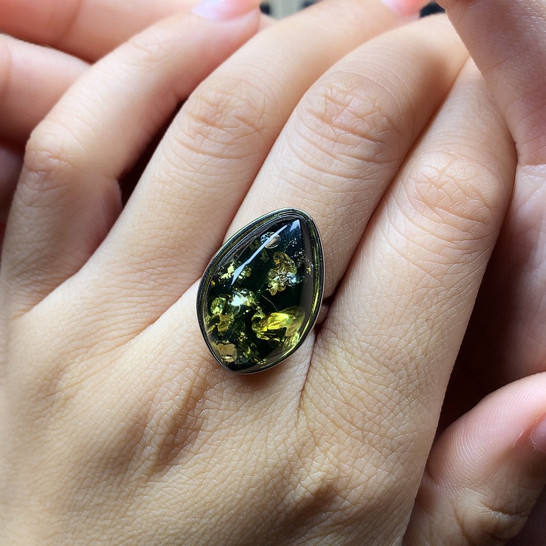 绿珀戒指银S925镶嵌戒指