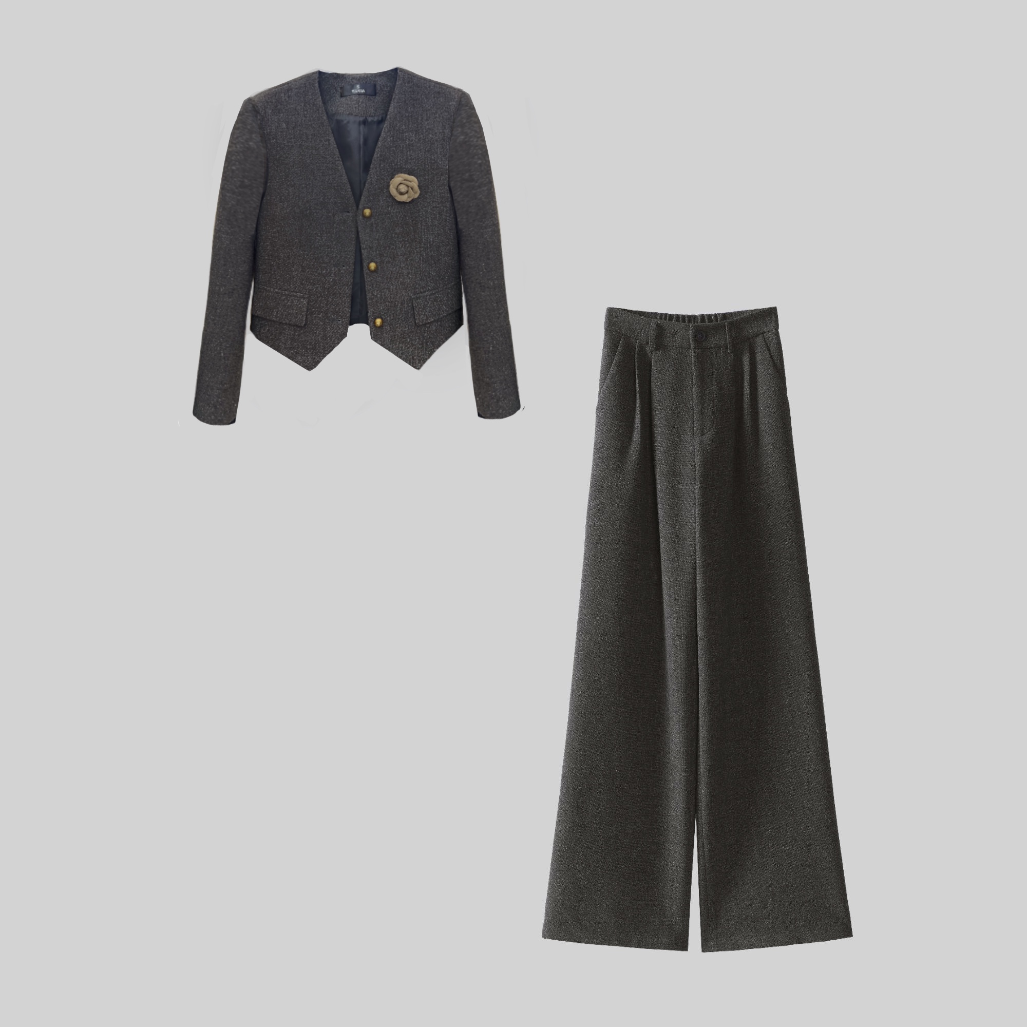 【纪朵研】8130时尚气质套装女2025秋新款气质显瘦外套阔腿裤两件套