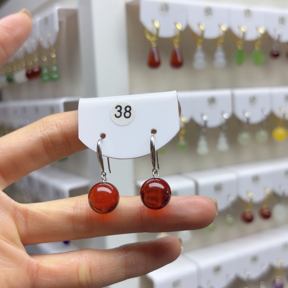 血珀银S925镶嵌耳饰