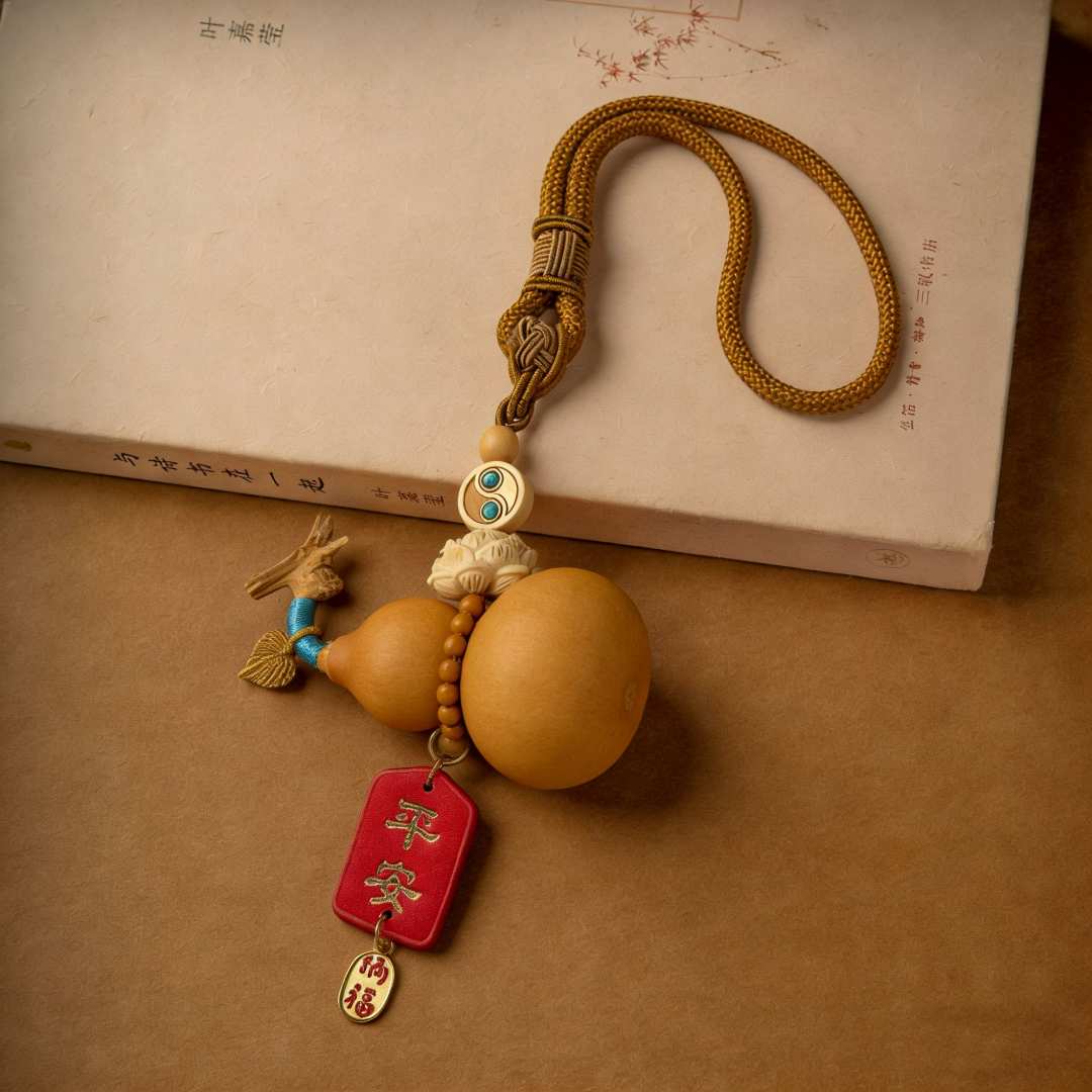 手工编织天然葫芦汽车挂件黄杨木莲花平安牌男女后视镜挂饰礼物