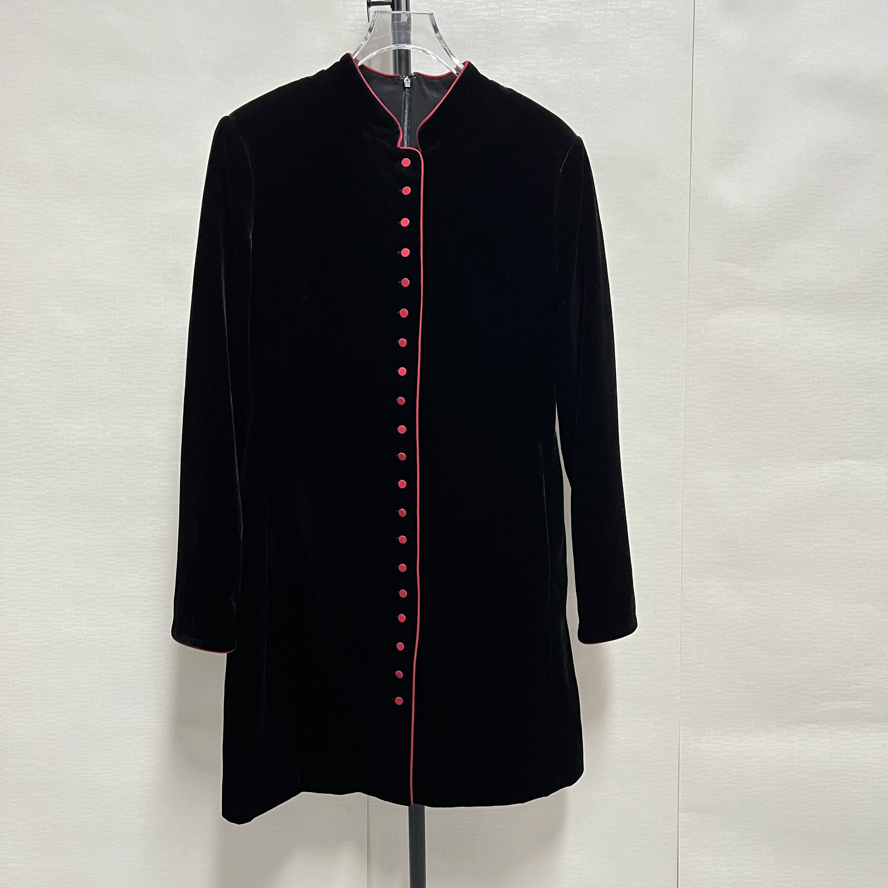 新款复古时髦黑色丝绒长袖显瘦气质优雅中长款连衣裙