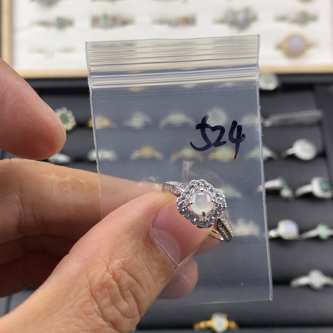 翡翠银S925镀金镶嵌戒指524