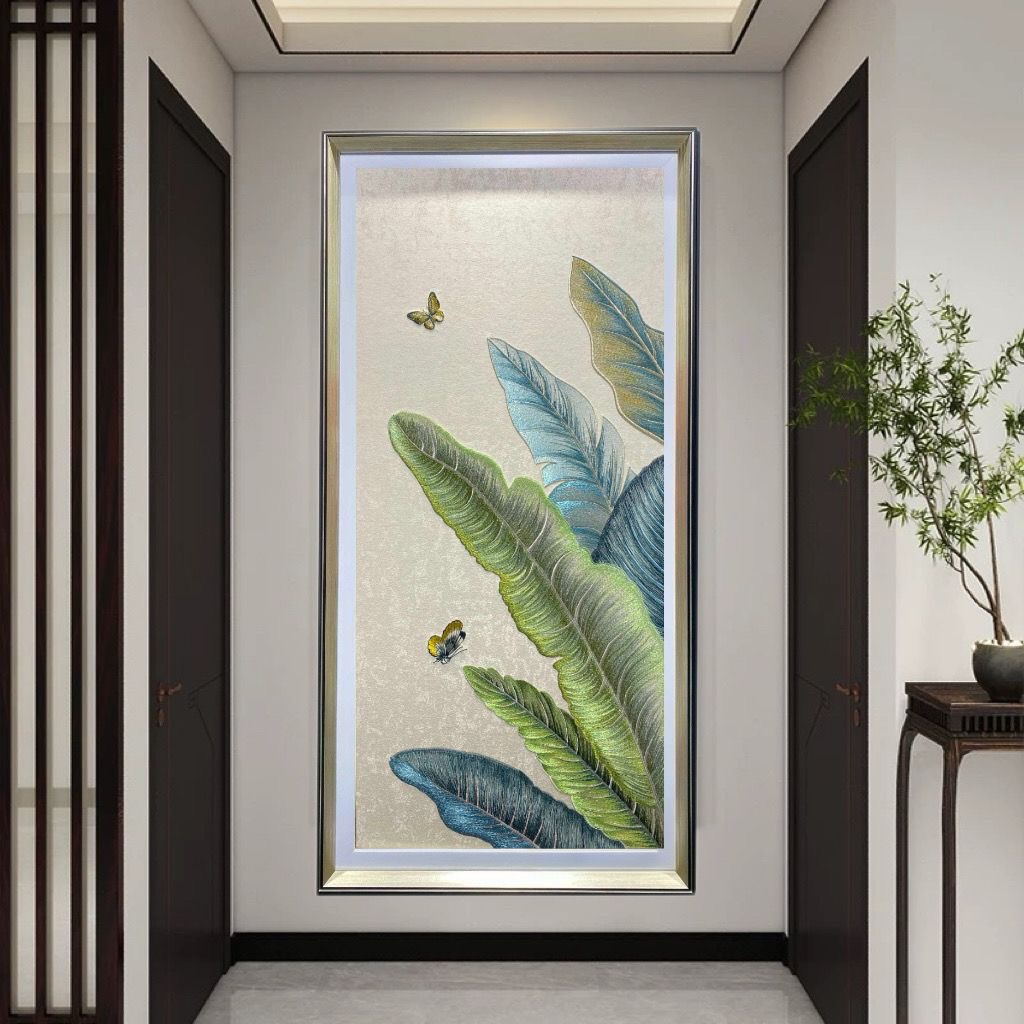 织锦绣绣新中式玄关装饰画竖版走廊过道挂画大业大果绿植刺绣苏绣