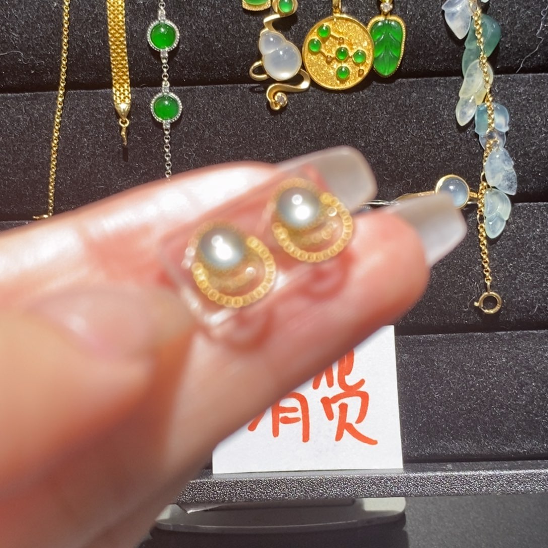 翡翠耳饰18K金镶嵌345555