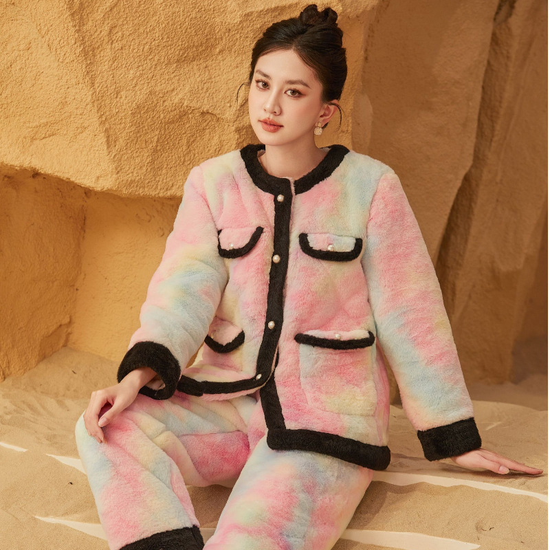 9089时尚保暖家居服套装可外穿高货女款睡衣休闲加绒加厚圆领