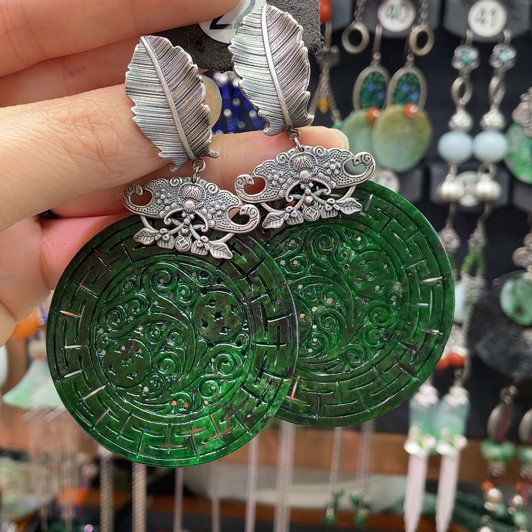 女***王翡翠银S925镶嵌耳饰Ghhgh