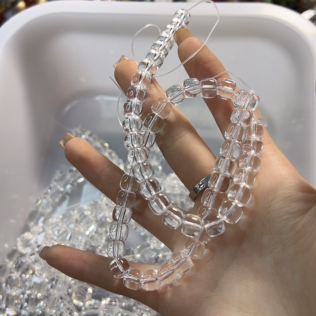 深***浅玛瑙/玉髓未镶嵌珠宝半成品压电白水老型珠卡8一条