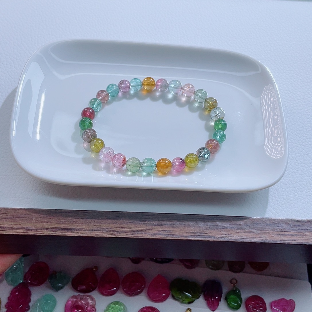 碧玺未镶嵌手链7mm左右