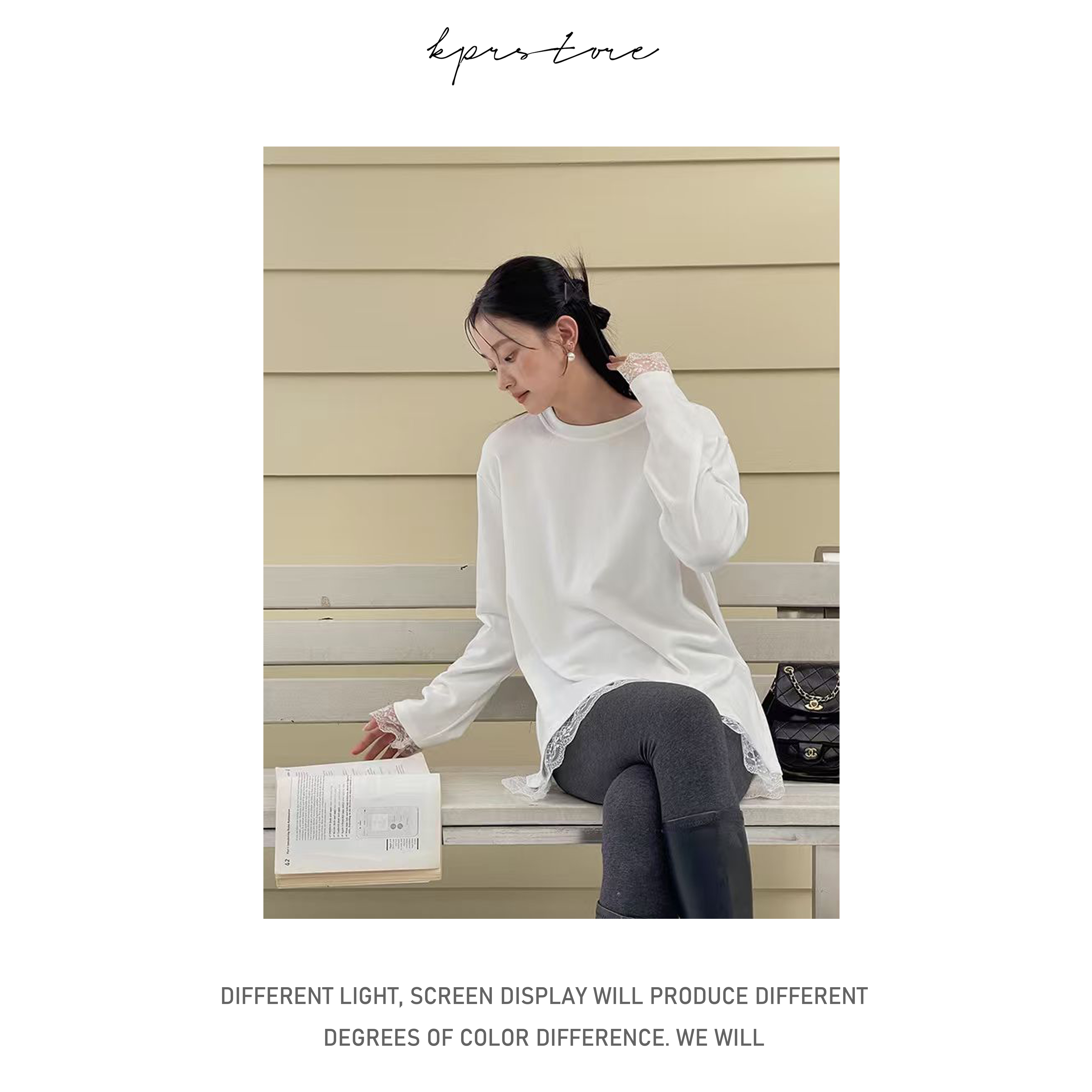 韩系圆领蕾丝花边T恤女冬季新款内搭打底衫