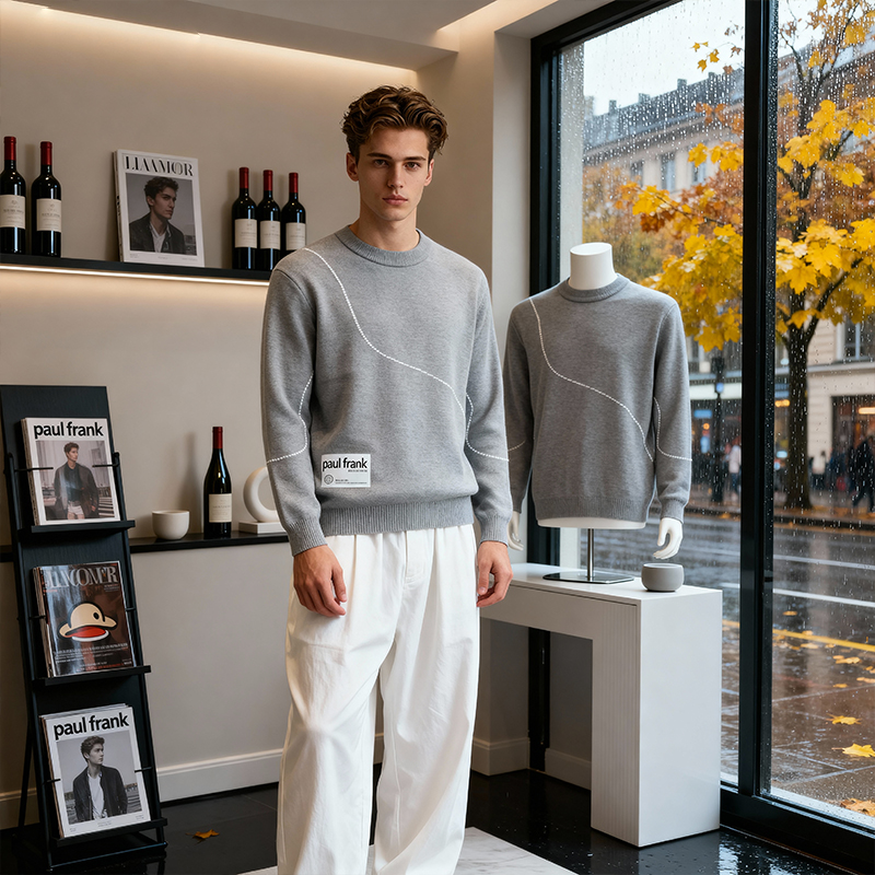 男士套头毛衣秋冬款潮流宽松百搭设计感休闲外穿上衣005