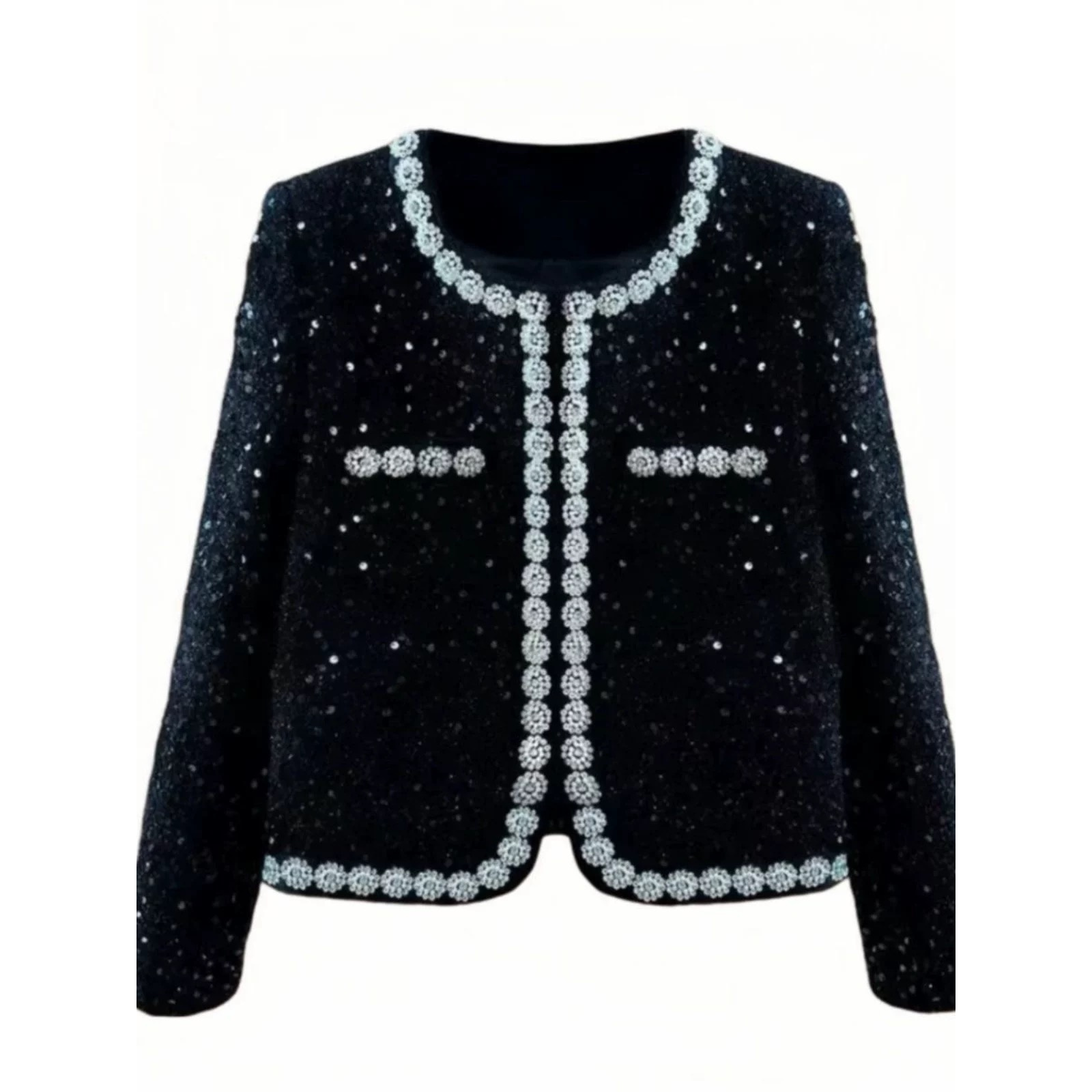 B29欧货新款小香风重工亮片气质大码女装百搭胖外套