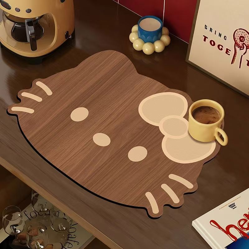 Kitty猫木纹沥水垫硅藻泥吸水防滑易打理餐桌防烫隔热桌垫防烫垫