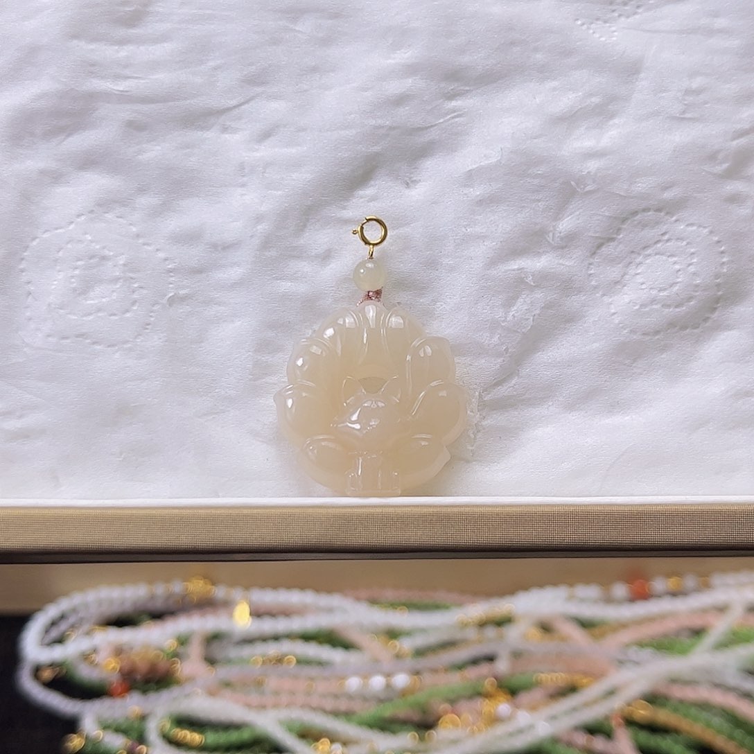 和田玉18K金镶嵌吊坠(不含链)