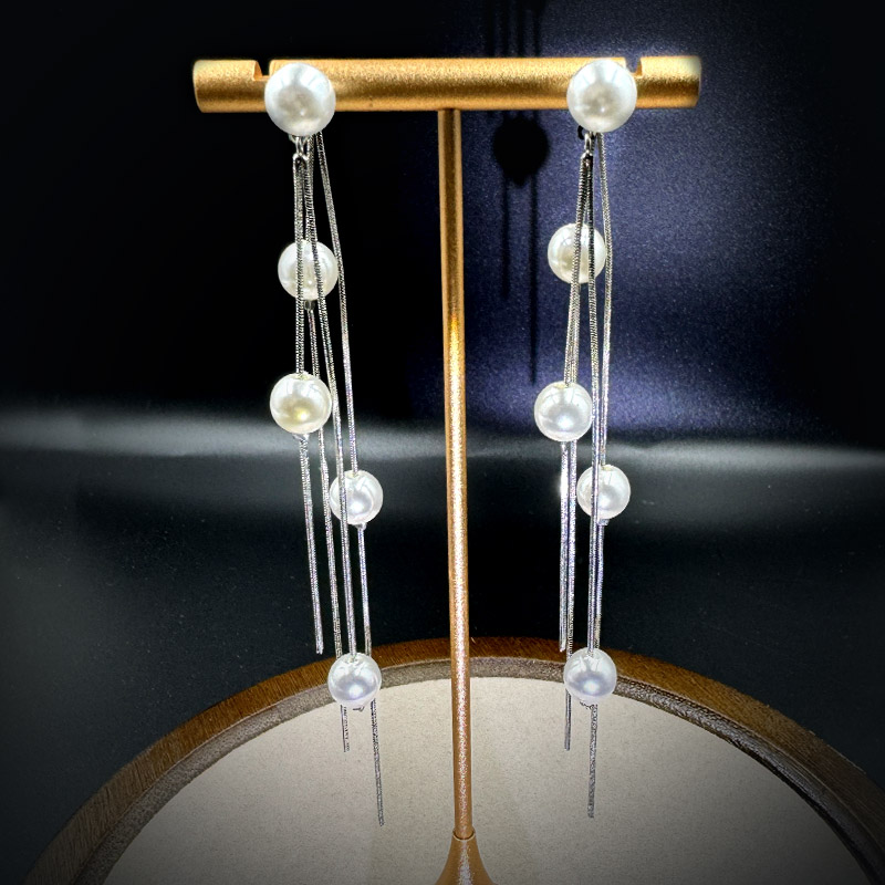 铜合金耳饰 高级感珍珠流苏耳环女气质一款两戴超仙长款耳坠耳钉