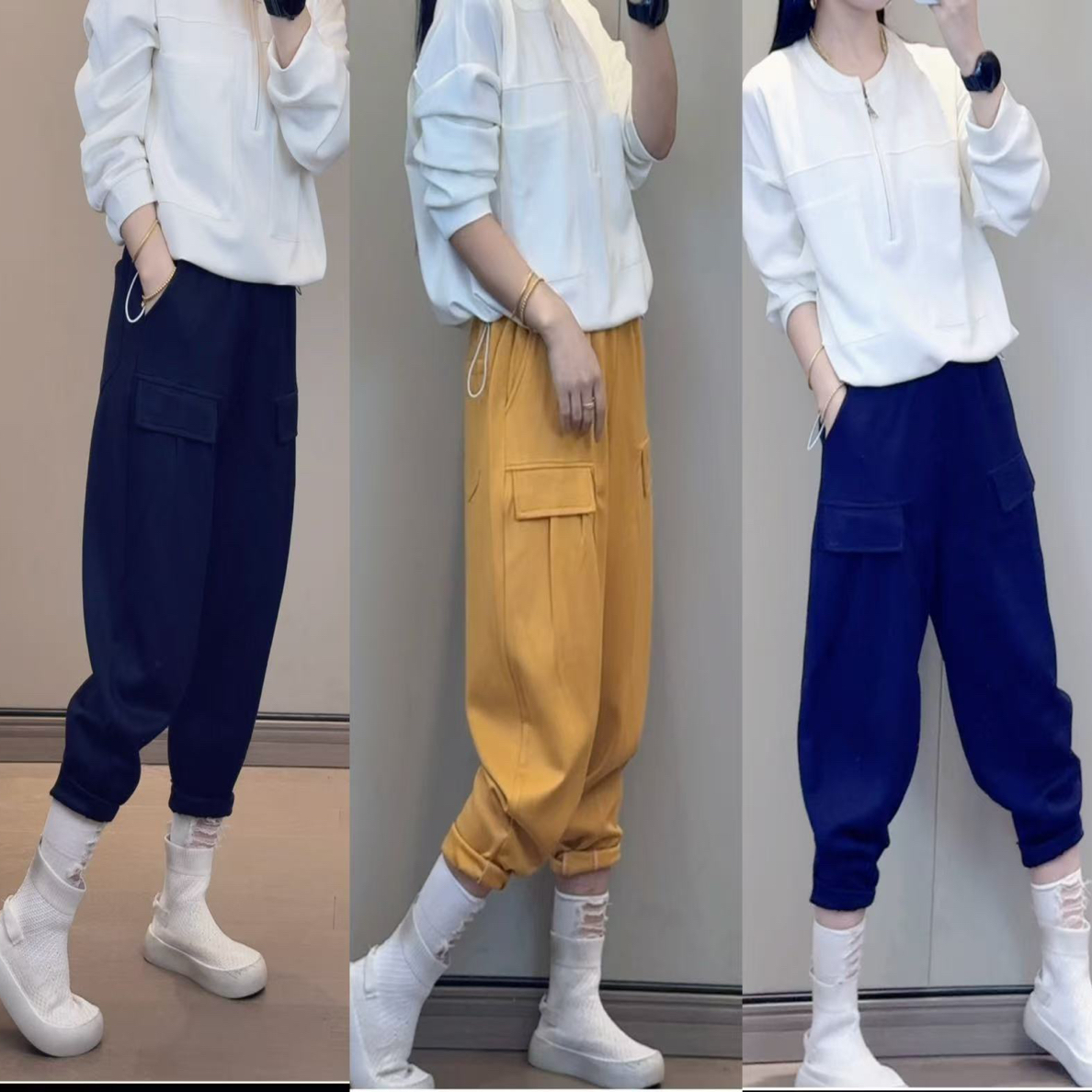 三色兜盖款休闲老爹裤 1113