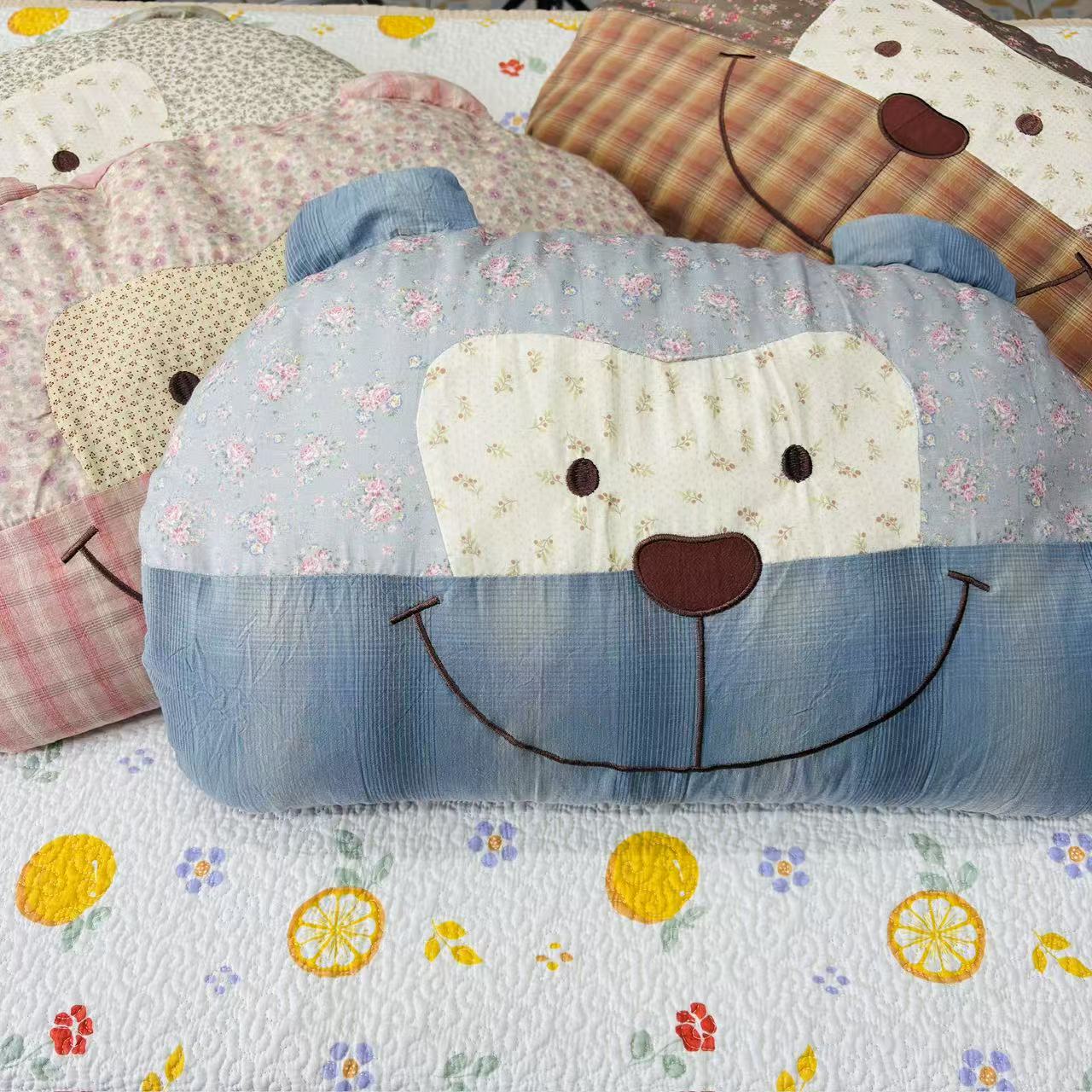 小熊全棉幼儿园荞麦壳枕头小枕头单人枕透气可拆家用宿舍午睡枕